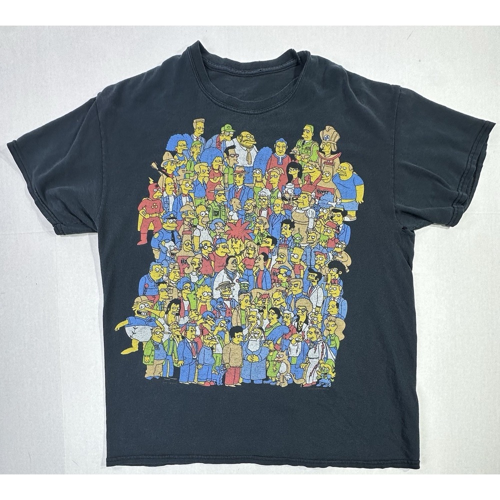 2003 The Simpsons All Characters T-Shirt Black XL Y2K Vintage Cartoon Tee
